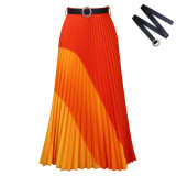 Plus Size Fashion Elastic Long Pleated Skirt with Belt