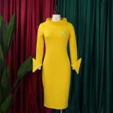 Solid Chic Long Sleeve Bodycon Career Dress African Dress