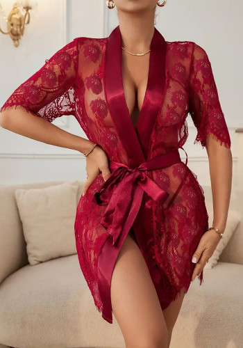 Burgundy Lace Nightgown Sexy Lingerie Set