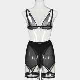 Black See-Through Mesh Lace-Up Sexy Lingerie Set