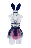 Sexy Criss Cross Lace-Up Teddy Bodysuit Mesh Skirt Lingerie Set
