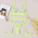 Embroidered  Bra Pantie Set Lace Floral Contrast Sexy Underwear Set Lingerie Set