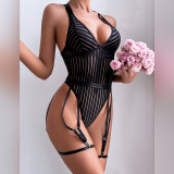 Striped See-Through Backless Garter Sexy Teddy Lingerie