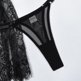 Black Sexy Lace See-Through Lingerie Sexy Three-Piece Underwear