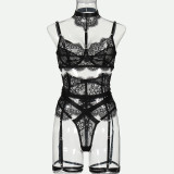Lace Black Sexy Lingerie Set Hollow Out See-Through Halter Neck Underwear