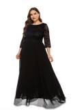 Plus Size 3/4 Sleeve Lace Maxi Evening Dress