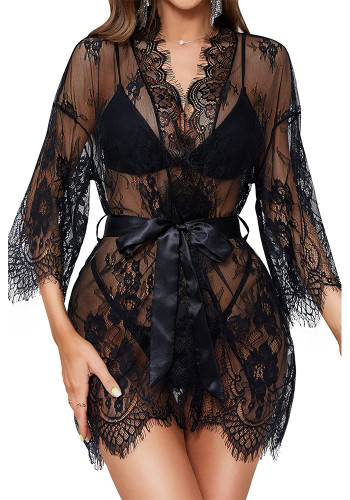 Black Lace Night Robe Sexy Lingerie for Women