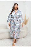 Plus Size Long Sleeve Printed Satin Night Robe