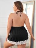 Plus Size Sexy Halter Backless Lace Trim Nightdress