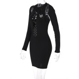 Solid Black Hollow Out Cold Shoulder Mini Lingerie Dress