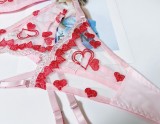 Embroidered Heart Lace See-Through Sexy 3PCS Lingerie Set