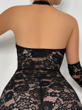 Sexy Black Lace Halter Cross Neck See Through Bodycon Nightdress