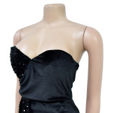 Sexy Sequin Patchwork Velvet Maxi Evening Dress