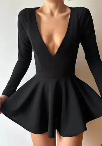 Fall Winter Deep-V Long Sleeve Open Back Party Dress