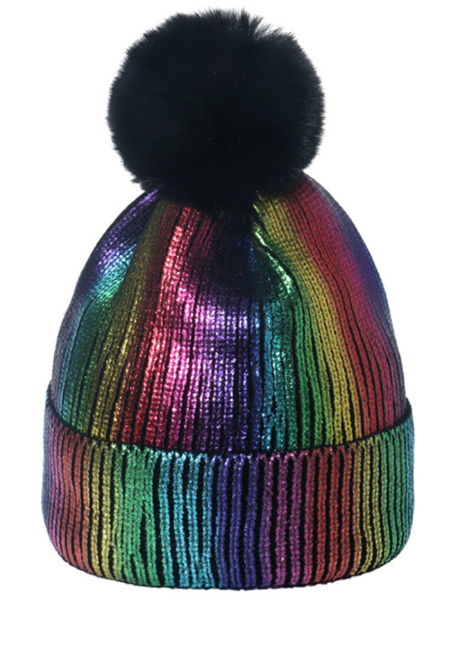 Winter Metallic Woolen Hat Hip-Hop Street Fur Trim Knitting Hat for Men Women