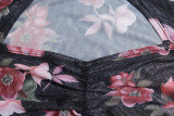Floral Print Mesh Tight Bell Bottom Long Sleeve Cutout Bodycon Dress