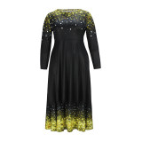 Christmas Snowflake Print Round Neck A-Line Plus Size Swing Dress