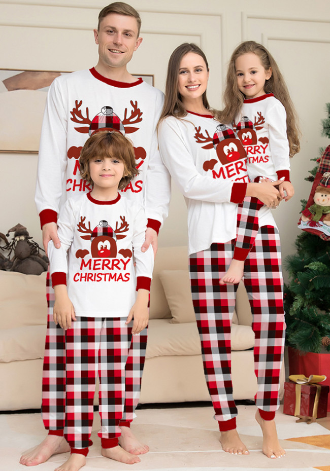 Elk Letter Print Christmas Parent-Child Pajamas Plaid Long Sleeve Home Loungewear