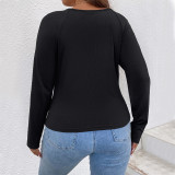 Plus Size Sexy Lace-Up Ruched Hollow Long Sleeve T-Shirt