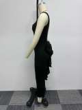 SolidDeep V Backless Bow Strechy Sleeveless Slit Bodycon Dress