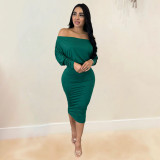 Green Off Shoulder Two Piece Skirt Set