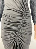 Sexy Long Sleeve Slash Shoulder Drawstring Slit Bodycon Dress