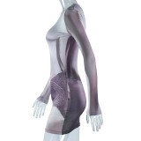 Printed Long Sleeve O-Neck Fashion Bodycon Dress