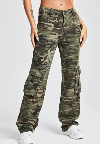 Camo Cargo Loose Denim Pants