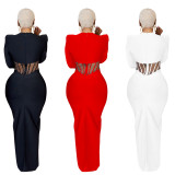 See-Through Mesh Patchwork Long Sleeve Maxi Evening Dress