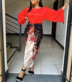 Summer Half Sleeve Stylish Lace-Up Printed Chic Skirt Set