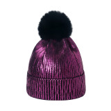 Winter Metallic Woolen Hat Hip-Hop Street Fur Trim Knitting Hat for Men Women