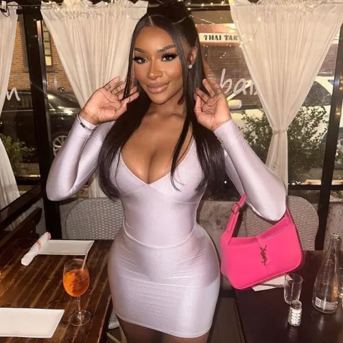 Solid Sexy Deep V-Neck Long Sleeve Bodycon Mini Dress