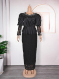 Africa Plus Size Party Evening Dress Beaded Lace Patchwork Long Dress