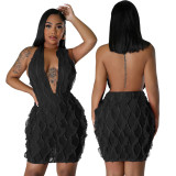 Wave Pattern Sexy Plunge Halter Backless Bodycon Dress