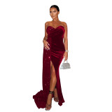 Sexy Sequin Patchwork Velvet Maxi Evening Dress
