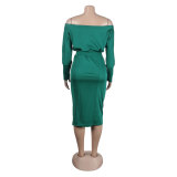 Green Off Shoulder Two Piece Skirt Set
