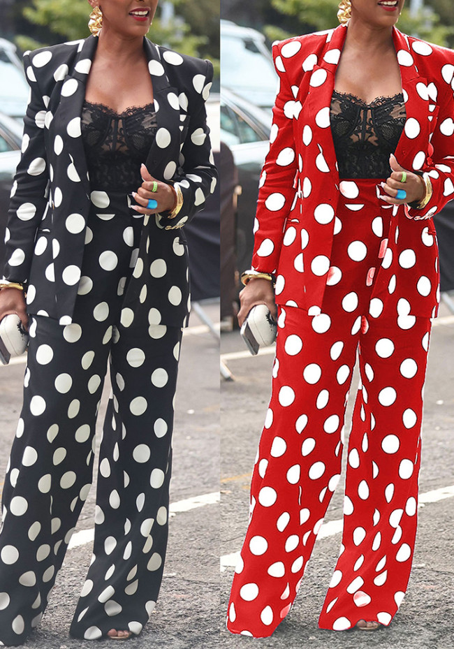 Sexy Polka Dot Print Blazer and Pants Two-Piece Suit