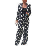 Sexy Polka Dot Print Blazer and Pants Two-Piece Suit