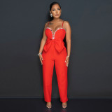 Diamond Sexy Straps Bow Trim Fashionable Jumpsuit