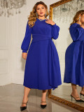 Plus Size Chic Blue Puff Sleeve Long Dress