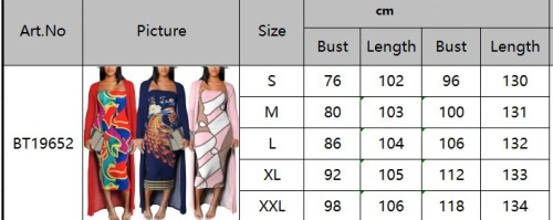 Strapless Printed Dress Long Cardigan Two-Piece Set