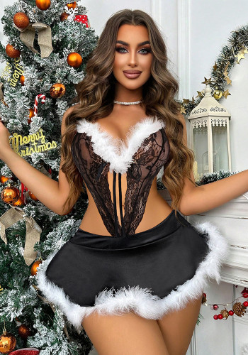 Christmas Sexy Lace Lingerie with Fur Trim