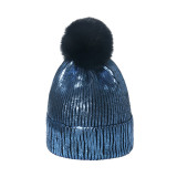 Winter Metallic Woolen Hat Hip-Hop Street Fur Trim Knitting Hat for Men Women