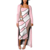 Strapless Printed Dress Long Cardigan Two-Piece Set