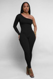 Solid Slash Shoulder Bodycon Jumpsuit