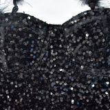 Fashion Feather Trim Cami Sequin Sleeveless Bodycon Mini Dress