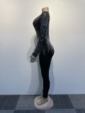 Sexy Rhinestone Deep-V Long Sleeve Stretch Jumpsuit