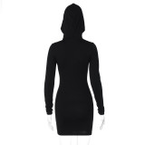 Black Long Sleeve Hooded Sexy Mini Bodycon Dress
