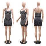 Sexy Rhinestone Cami Tassel Bodycon Dress