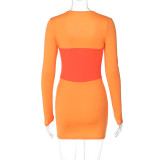 Contrast Orange Patchwork Croset Bodycon Dress